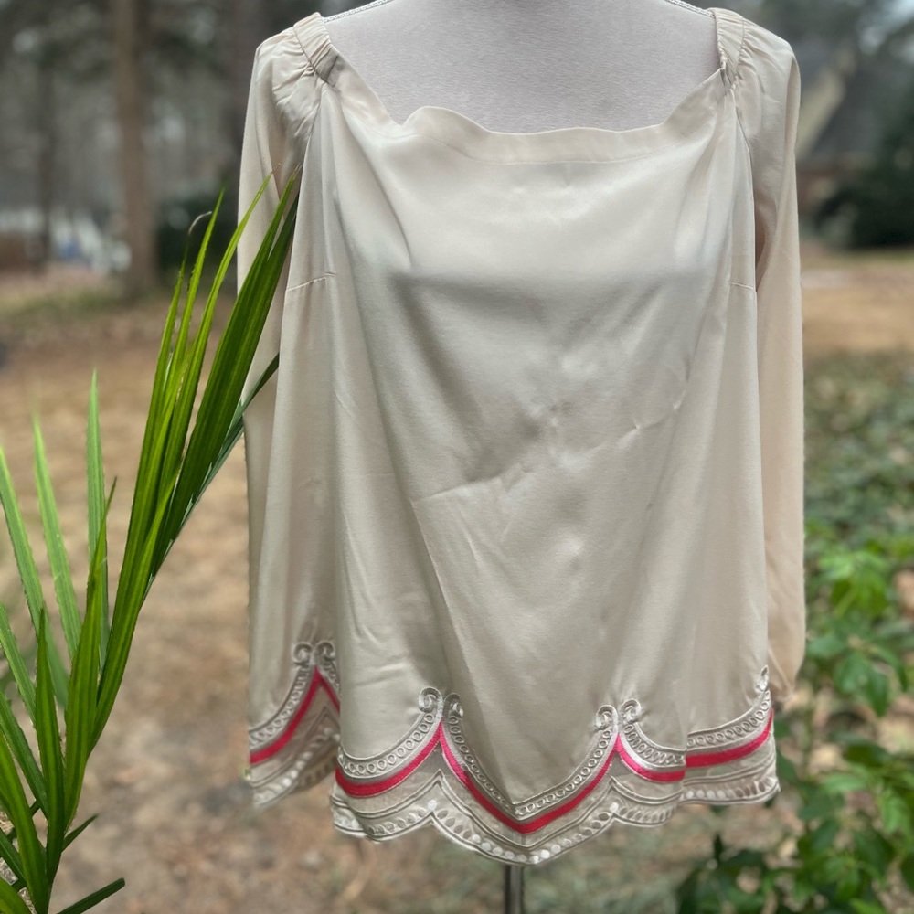 Lilly Pulitzer 🏝️ Adira Top, Beautiful Cream with Pink Scallop Trim, XL, GUC